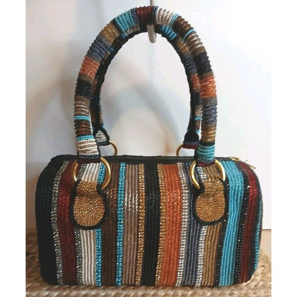 Mary Frances Handbags - Mary Frances Rare Think Linear Fully Beaded Handbag Purse Southwest Colors EUC